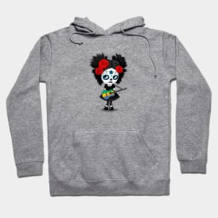 Sugar Skull Girl Playing Gabon Flag Guitar Hoodie